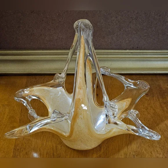 Vintage Murano Style Art Glass Lattce Edge Basket Bowl - Picture 9 of 10